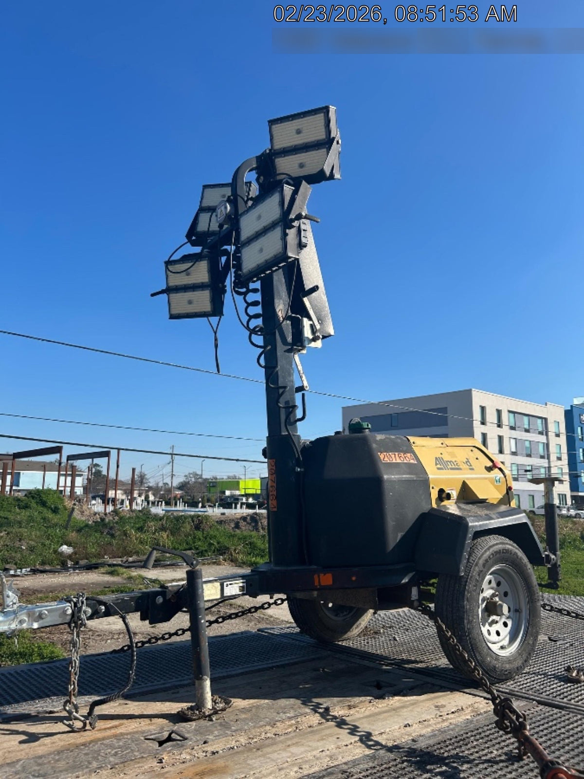 2022 Allmand NLV3GR (4) LED Light Fixture 350W, 23' Vertical Mast, 3kW Prime, Towable, Deep Sea L401, Leveling Jacks, Yanmar T4F 5.8hp