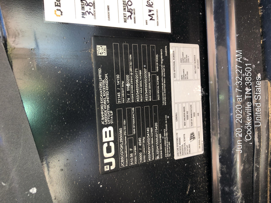 2020 JCB 510-56 Canopy, Solid Tires, Work Lights, Beacon, Aux Hydraulics, Back up Alarm, Lifting Eye, ES Decals