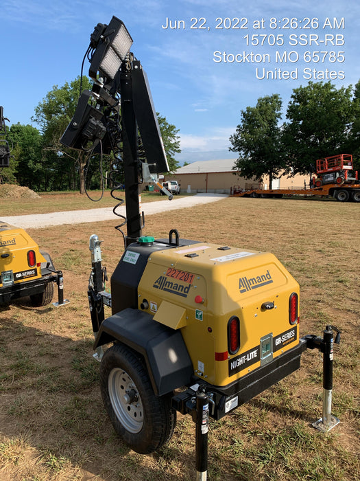 2022 Allmand NLV3GR (4) LED Light Fixture 350W, 23' Vertical Mast, 3kW Prime, Towable, Deep Sea L401, Leveling Jacks, Yanmar T4F 5.8hp