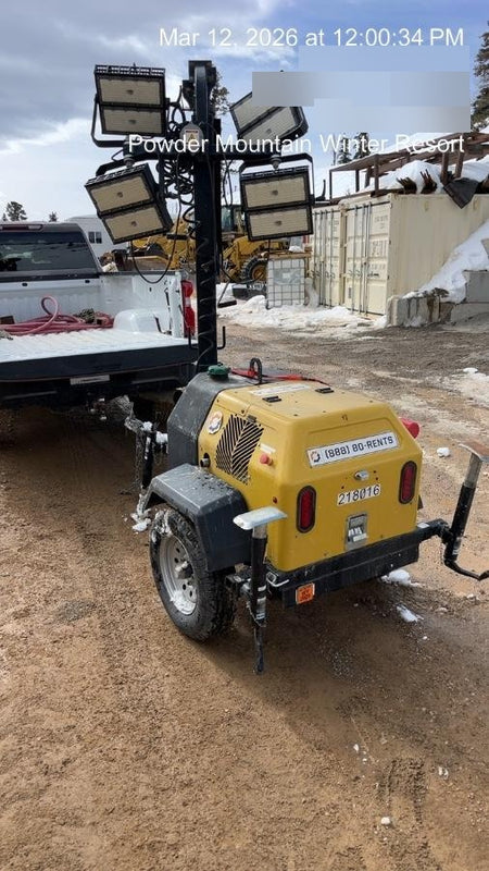 2022 Allmand NLV3GR (4) LED Light Fixture 350W, 23' Vertical Mast, 3kW Prime, Towable, Deep Sea L401, Leveling Jacks, Yanmar T4F 5.8hp
