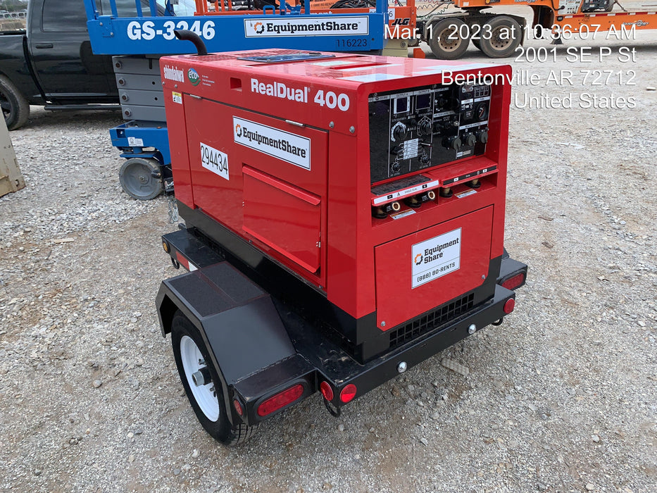 2023 Shindaiwa DGW400MDL Kubota D902 Engine, 23 HP, Dual Op Welder, Wire, Arc, Droop Stick, Tig, and CC Stick Functionality, Simulphase, 3 Phase and 1 Phase Gen Output, Single Axle NB Trlr, Slr Trckl Chrg 12V 12W, Fire Ext