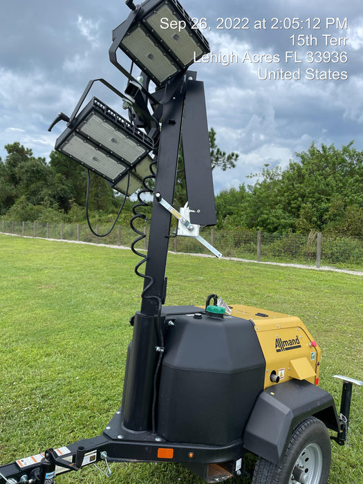 2022 Allmand NLV3GR (4) LED Light Fixture 350W, 23' Vertical Mast, 3kW Prime, Towable, Deep Sea L401, Leveling Jacks, Yanmar T4F 5.8hp