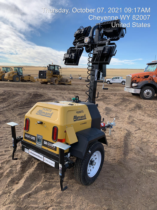 2021 Allmand NLV3GR (4) LED Light Fixture 350W, 23' Vertical Mast, 3kW Prime, Towable, Deep Sea L401, Leveling Jacks, Yanmar T4F 5.8hp