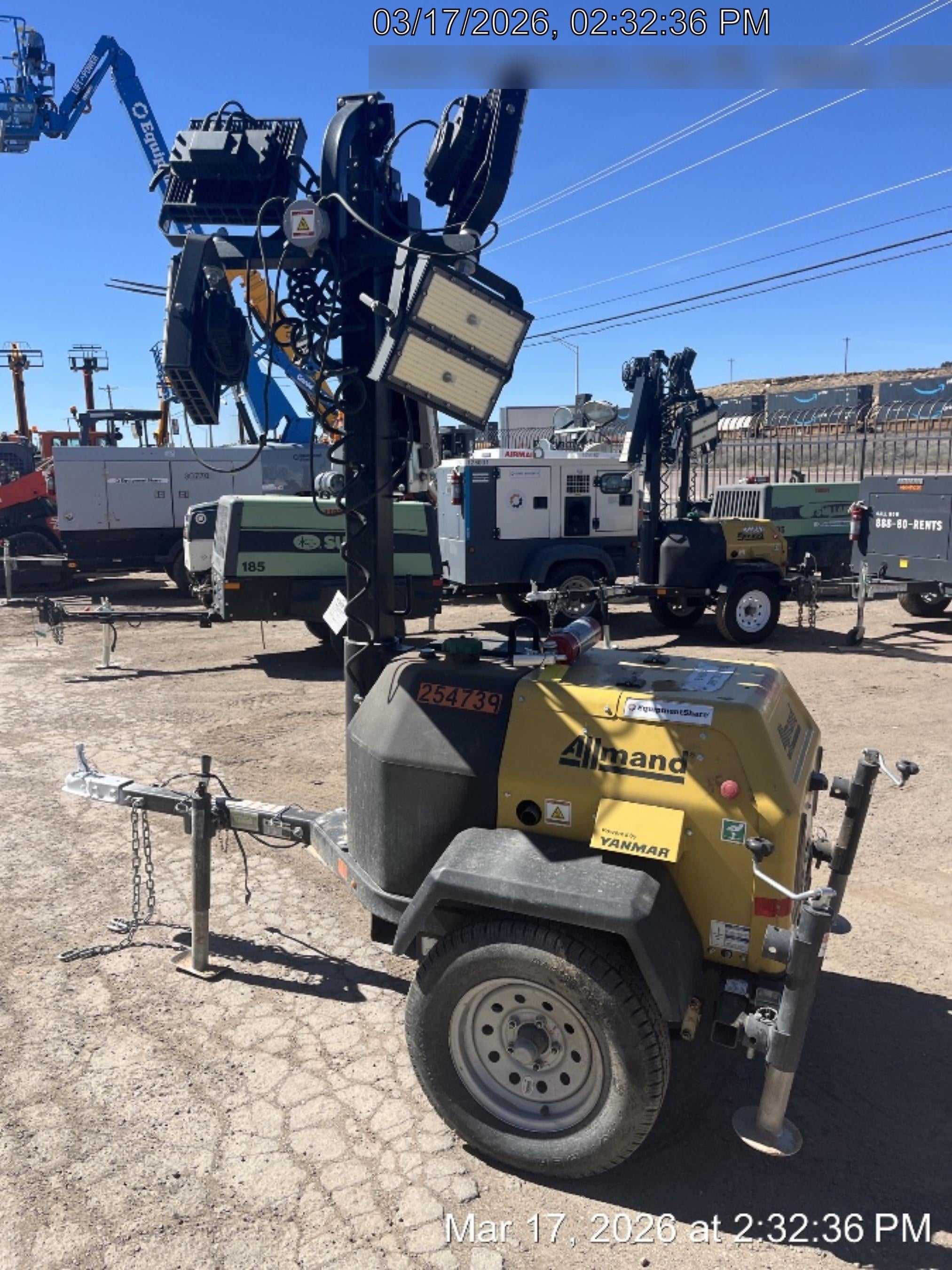 2022 Allmand NLV3GR (4) LED Light Fixture 350W, 23' Vertical Mast, 3kW Prime, Towable, ES Decals, T3