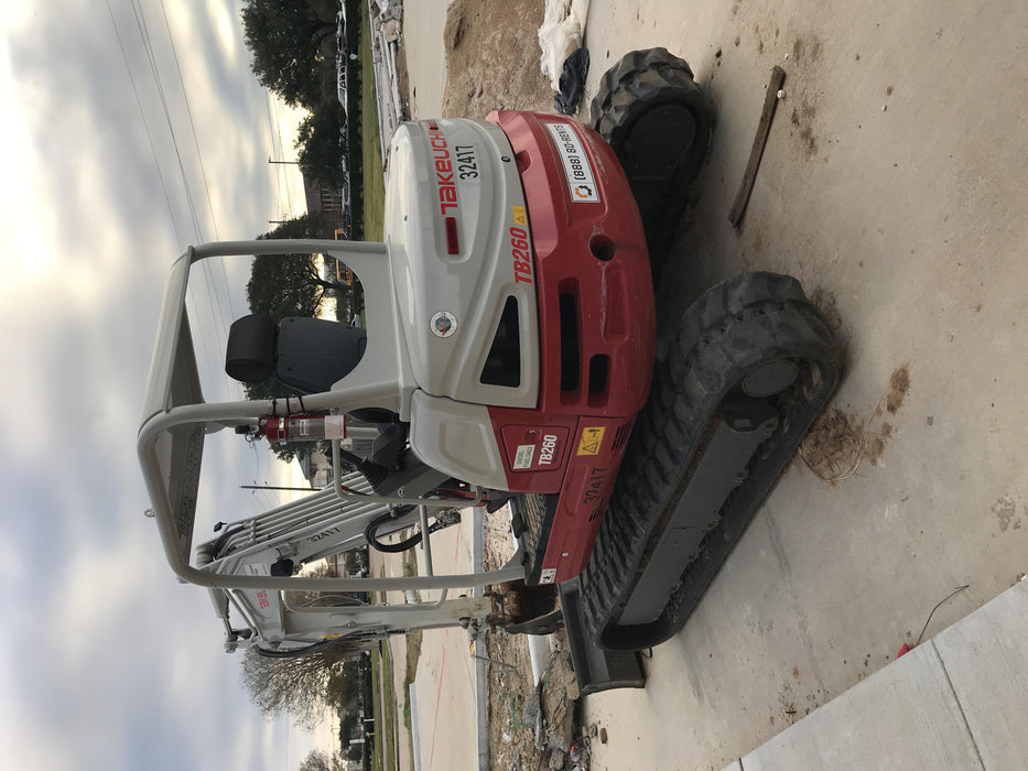 2019 Takeuchi TB260 Canopy, Standard Blade, Auxiliary hydraulics w/Manual QC, Hydraulic thumb, 12" ,18", 24" Bucket
