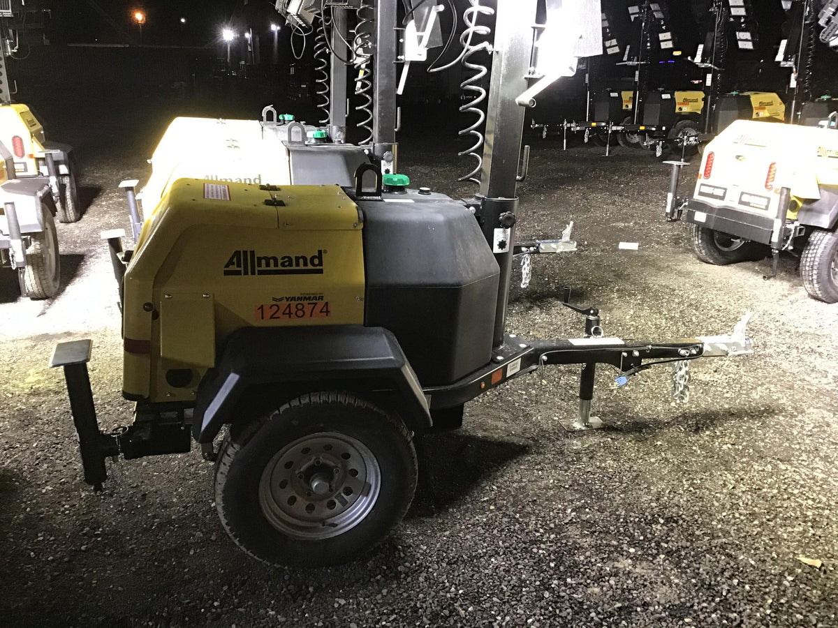 2020 Allmand NLV3GR (4) LED Light Fixture 350W, 23' Vertical Mast, 3kW Prime, Towable, Deep Sea L401, Leveling Jacks, Yanmar T4F 5.8hp