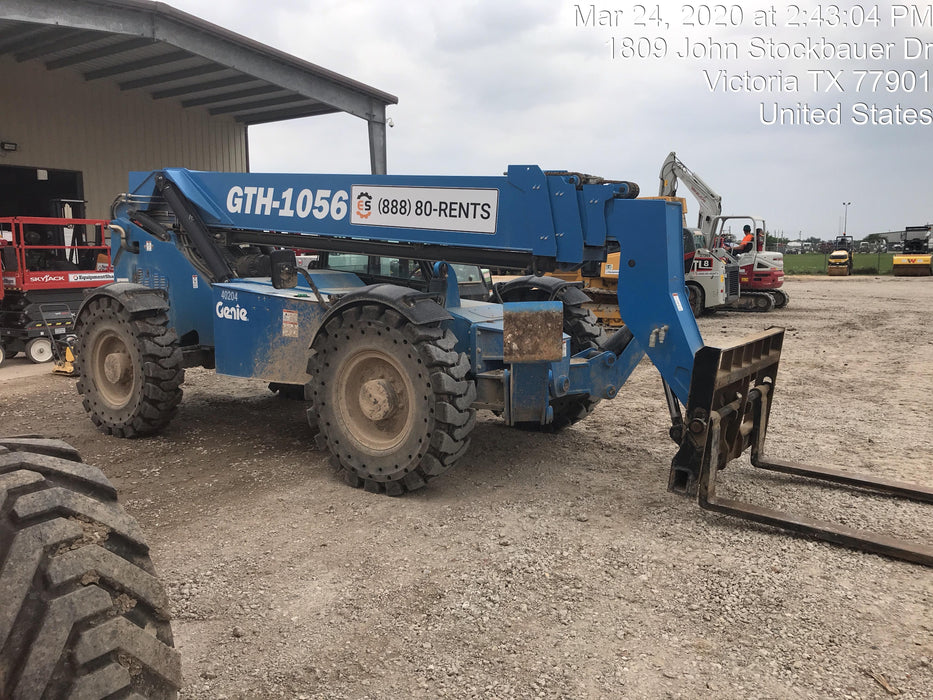 2019 Genie GTH-1056 Cab/Heat/AC, Solid RT Tires, LED Work Lights, Beacon 60" QA Carriage, 60" Forks
