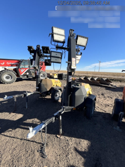 2022 Allmand NLV3GR (4) LED Light Fixture 350W, 23' Vertical Mast, 3kW Prime, Towable, Deep Sea L401, Leveling Jacks, Yanmar T4F 5.8hp