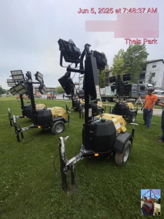 2022 Allmand NLV3GR (4) LED Light Fixture 350W, 23' Vertical Mast, 3kW Prime, Towable, Deep Sea L401, Leveling Jacks, Yanmar T4F 5.8hp