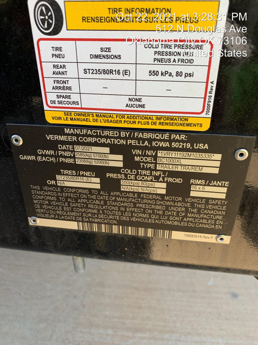 2021 VERMEER BC1000XL Gas