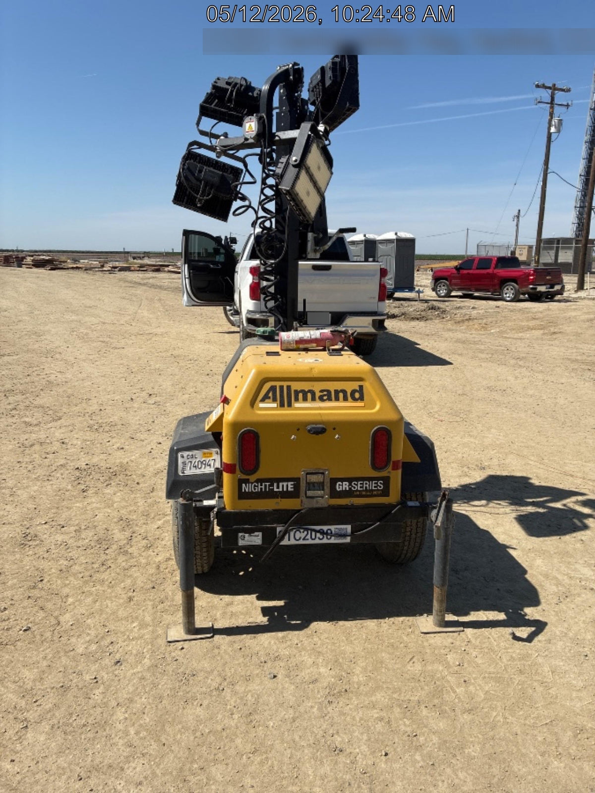 Allmand NLV3GR (4) LED Light Fixture 350W, 23' Vertical Mast, 3kW Prime, Towable, Deep Sea L401, Leveling Jacks, Yanmar T4F 5.8hp