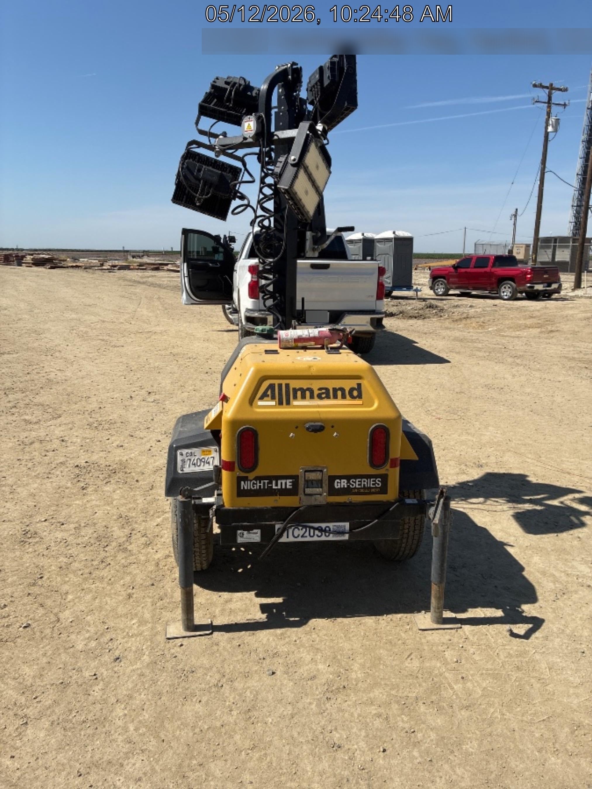 Allmand NLV3GR (4) LED Light Fixture 350W, 23' Vertical Mast, 3kW Prime, Towable, Deep Sea L401, Leveling Jacks, Yanmar T4F 5.8hp