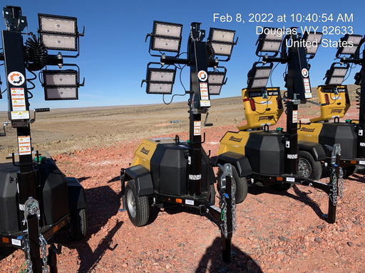 2022 Allmand NLV3GR (4) LED Light Fixture 350W, 23' Vertical Mast, 3kW Prime, Towable, Deep Sea L401, Leveling Jacks, Yanmar T4F 5.8hp