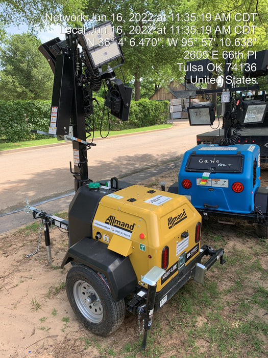 2022 Allmand NLV3GR (4) LED Light Fixture 350W, 23' Vertical Mast, 3kW Prime, Towable, Deep Sea L401, Leveling Jacks, Yanmar T4F 5.8hp