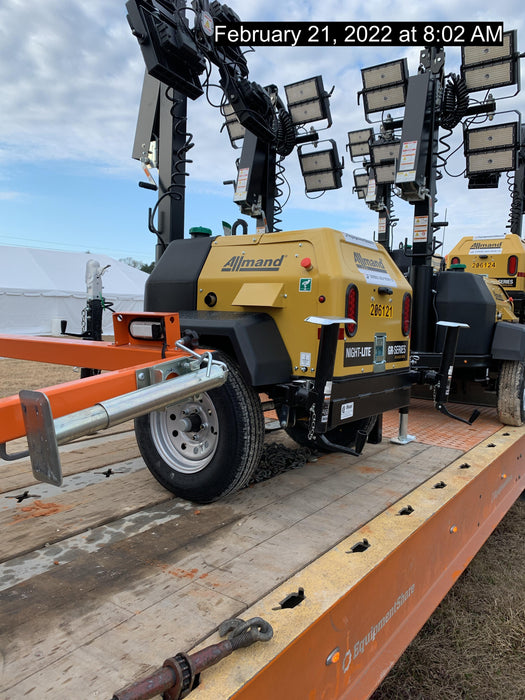 2022 Allmand NLV3GR (4) LED Light Fixture 350W, 23' Vertical Mast, 3kW Prime, Towable, Deep Sea L401, Leveling Jacks, Yanmar T4F 5.8hp