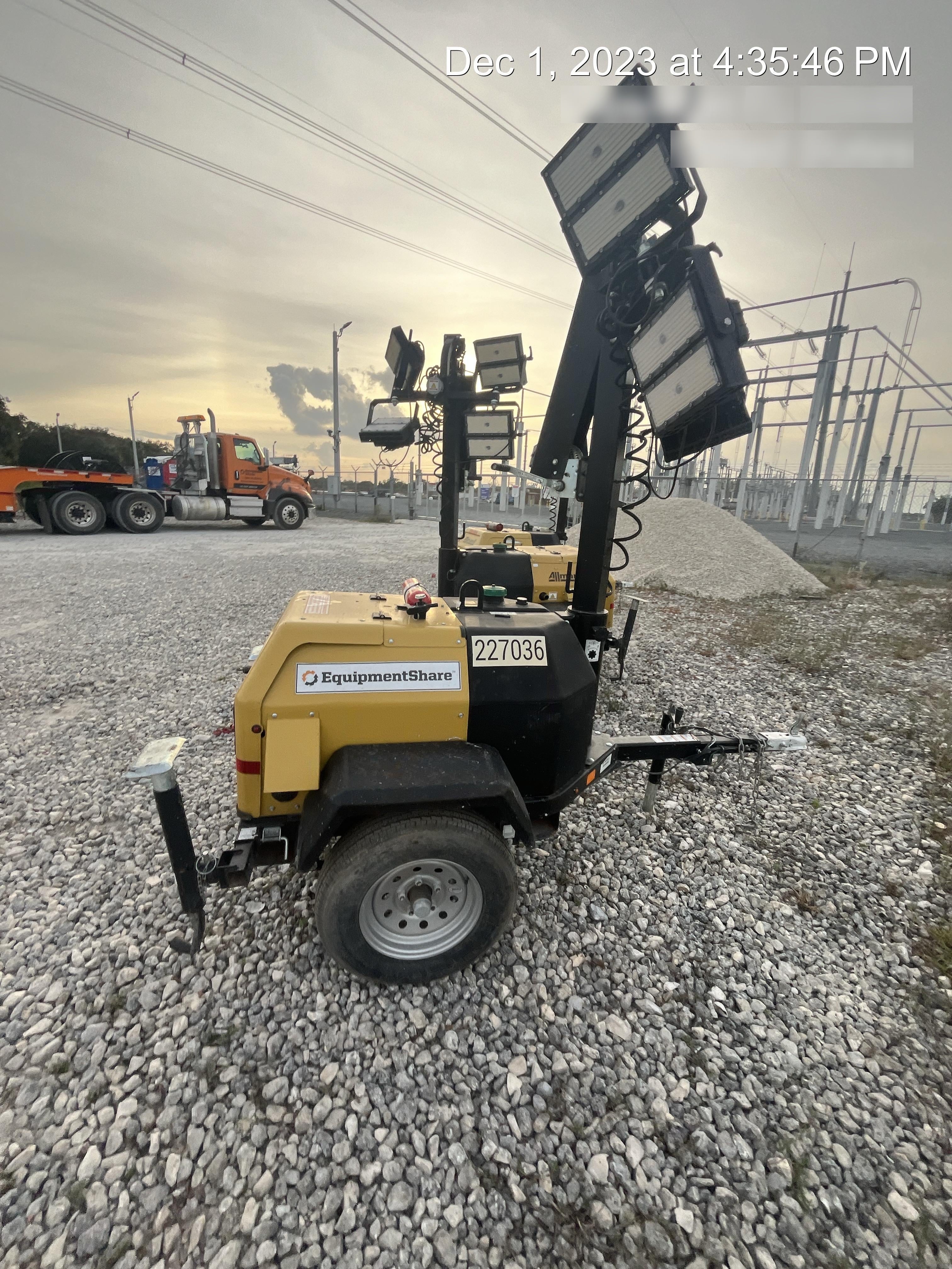 2022 Allmand NLV3GR (4) LED Light Fixture 350W, 23' Vertical Mast, 3kW Prime, Towable, Deep Sea L401, Leveling Jacks, Yanmar T4F 5.8hp