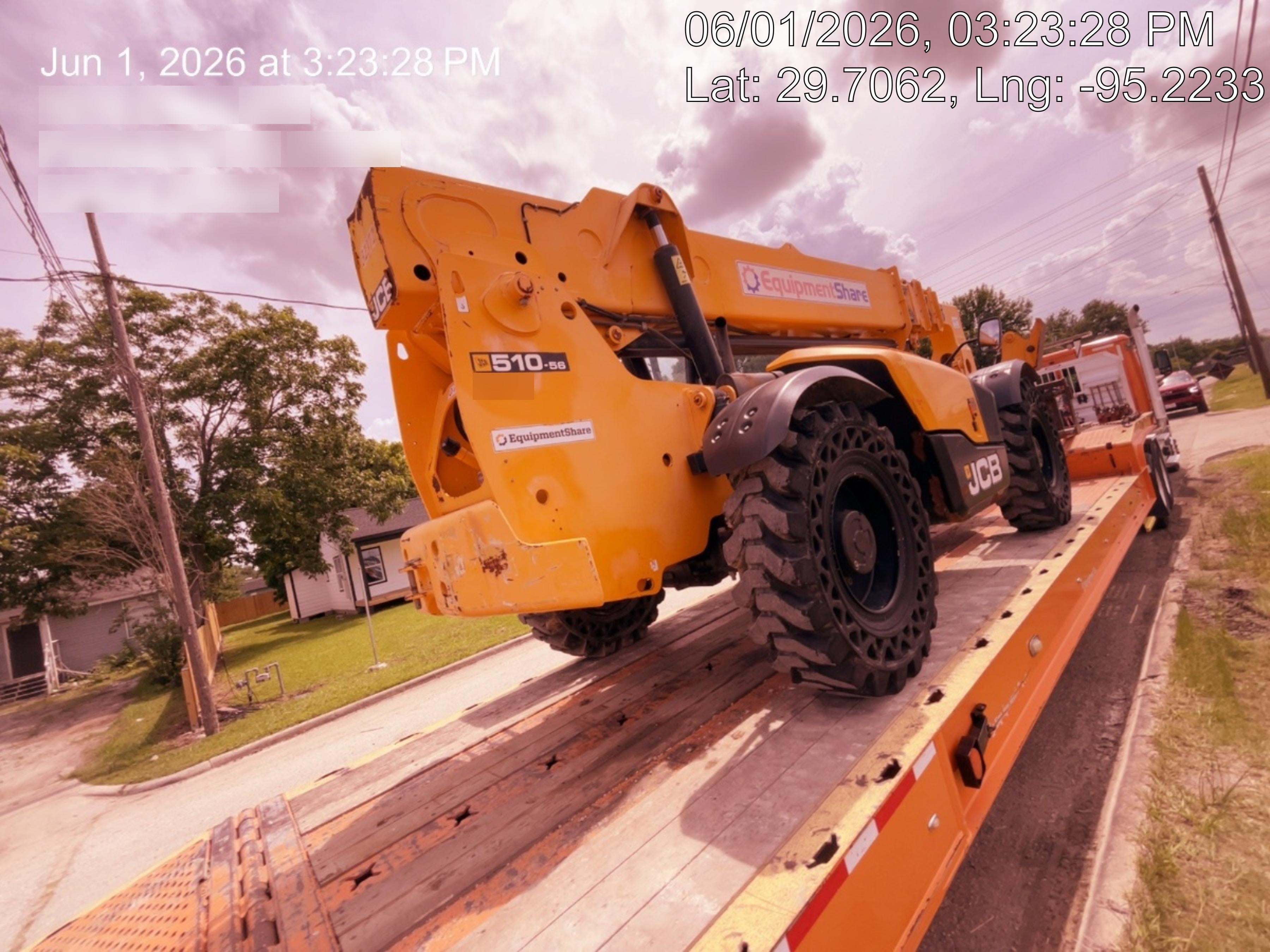 2019 JCB 510-56 Open ROPS, 74 HP, Solid Tires, Worklights, Beacon, Aux Hydraulics, Lifting Eye 72" Carriage/60" Forks