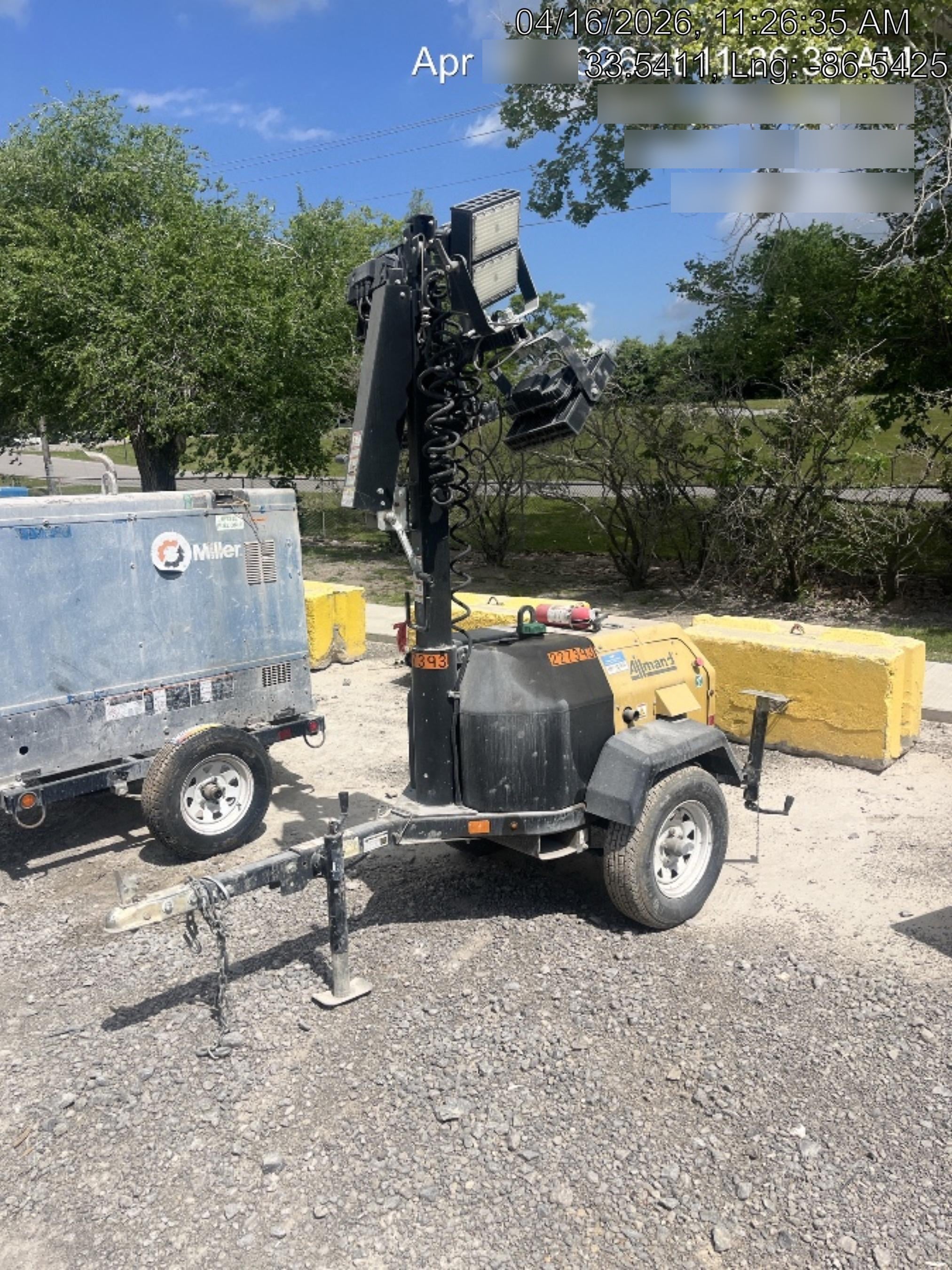 2022 Allmand NLV3GR (4) LED Light Fixture 350W, 23' Vertical Mast, 3kW Prime, Towable, Deep Sea L401, Leveling Jacks, Yanmar T4F 5.8hp