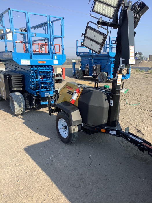 2021 Allmand NLV3GR (4) LED Light Fixture 350W, 23' Vertical Mast, 3kW Prime, Towable, Deep Sea L401, Leveling Jacks, Yanmar T4F 5.8hp