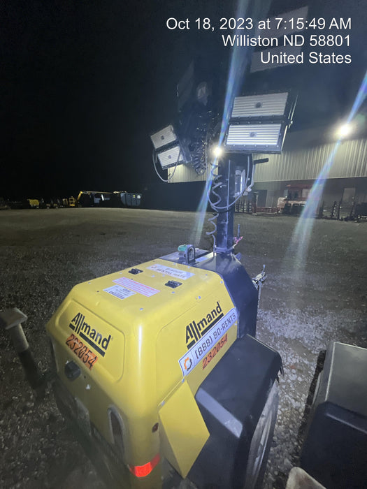 2022 Allmand NLV3GR (4) LED Light Fixture 350W, 23' Vertical Mast, 3kW Prime, Towable, Deep Sea L401, Leveling Jacks, Yanmar T4F 5.8hp