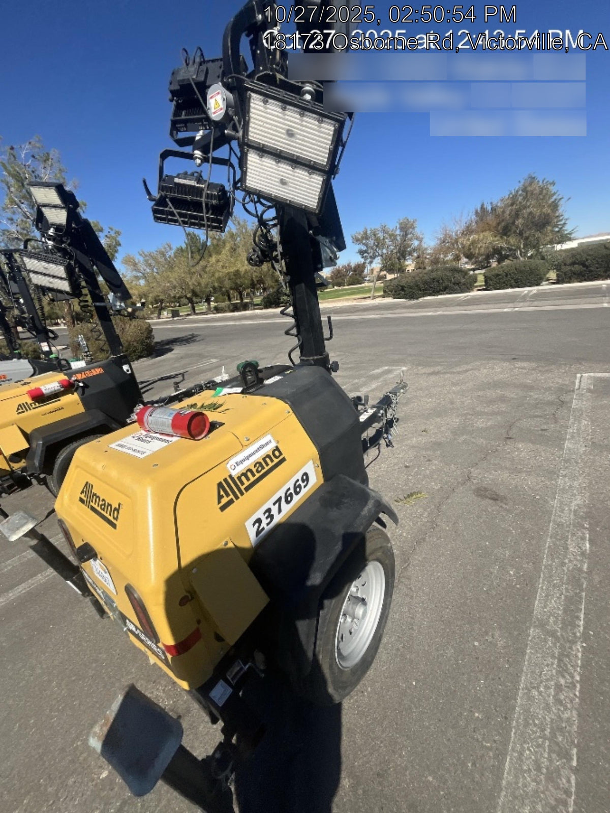 2022 Allmand NLV3GR (4) LED Light Fixture 350W, 23' Vertical Mast, 3kW Prime, Towable, ES Decals, T3