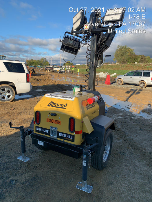 2021 Allmand NLV3GR (4) LED Light Fixture 350W, 23' Vertical Mast, 3kW Prime, Towable, Deep Sea L401, Leveling Jacks, Yanmar T4F 5.8hp