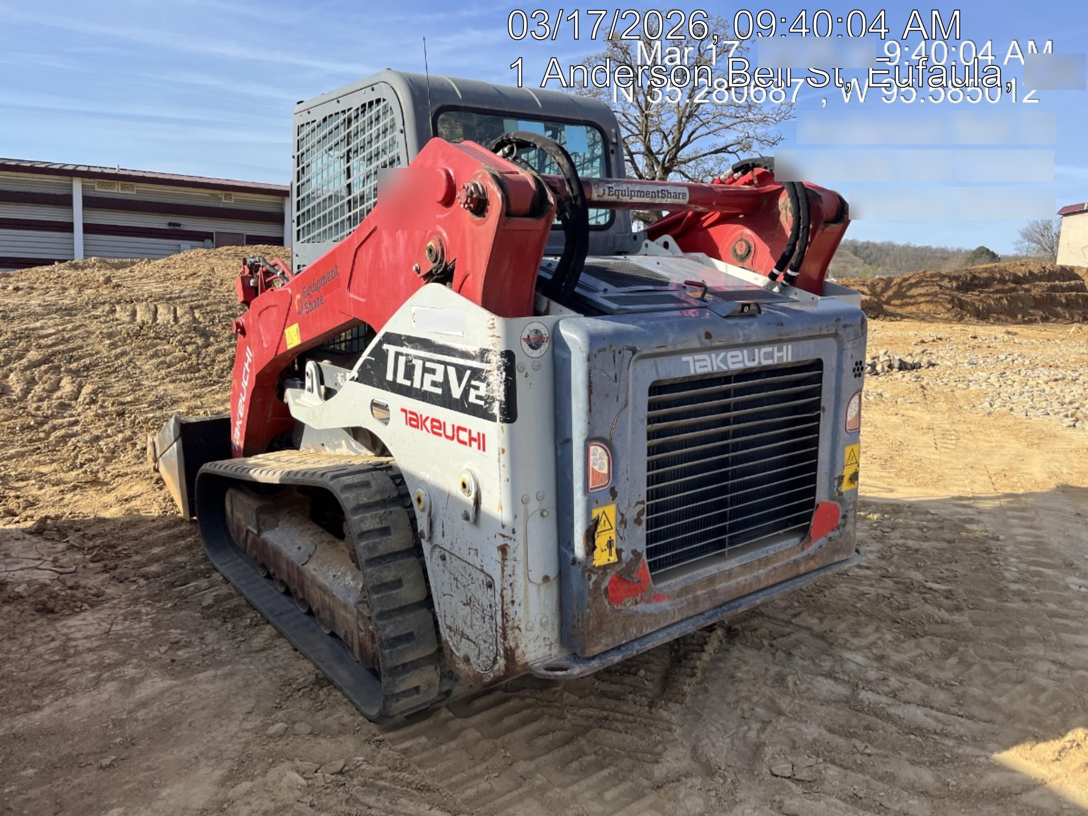 2019 Takeuchi TL12V2C Cab/Heat/Air w/Auxiliary Hydraulics, 2 Speed, Hydraulic QC 80" Tooth Bucket, 48" Pallet Forks
