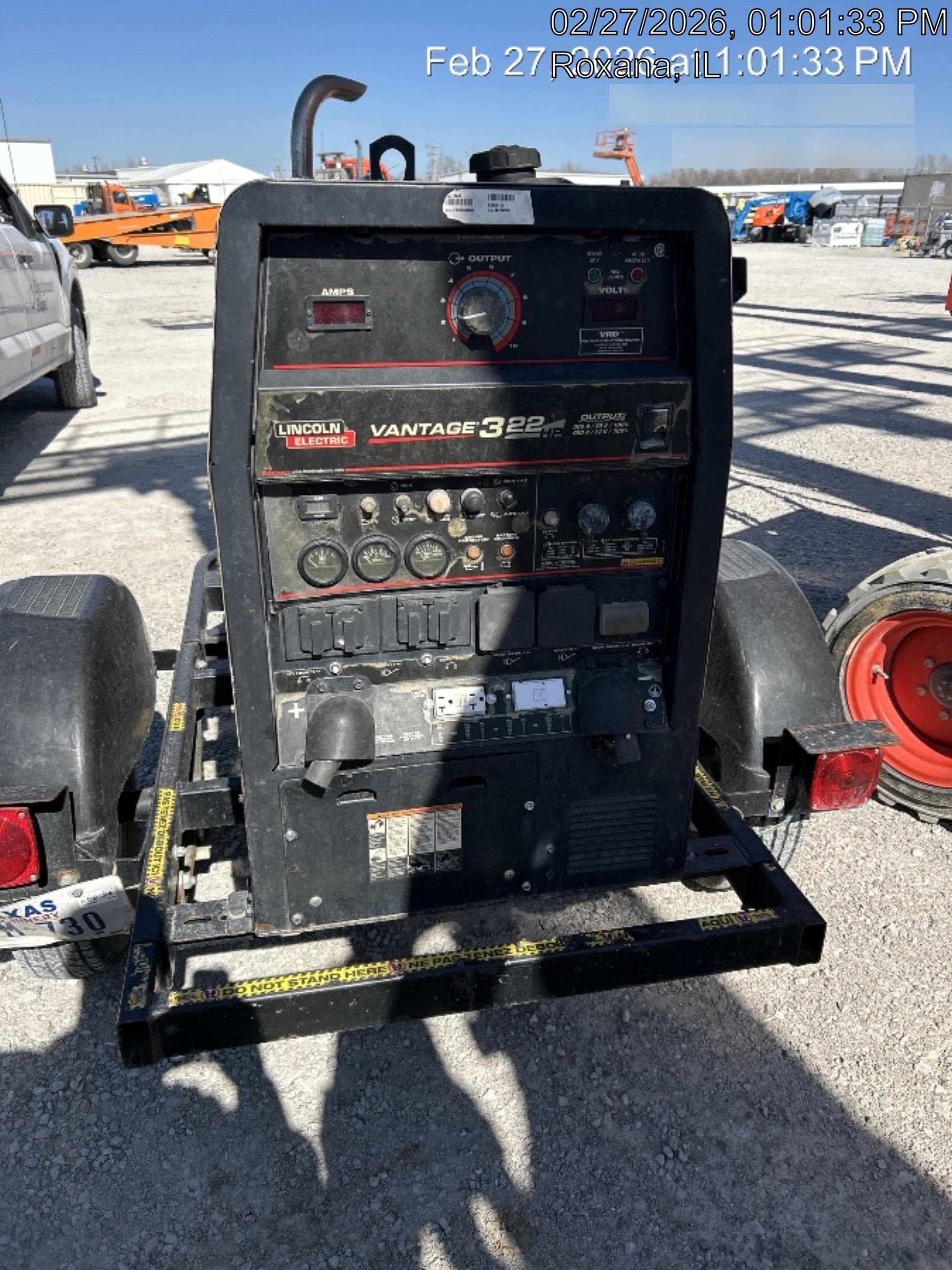 2019 Lincoln Electric Vantage 322 Welder Ready-Pak 3, Two wheel trailer, Fender and Light kit, Cable Rack