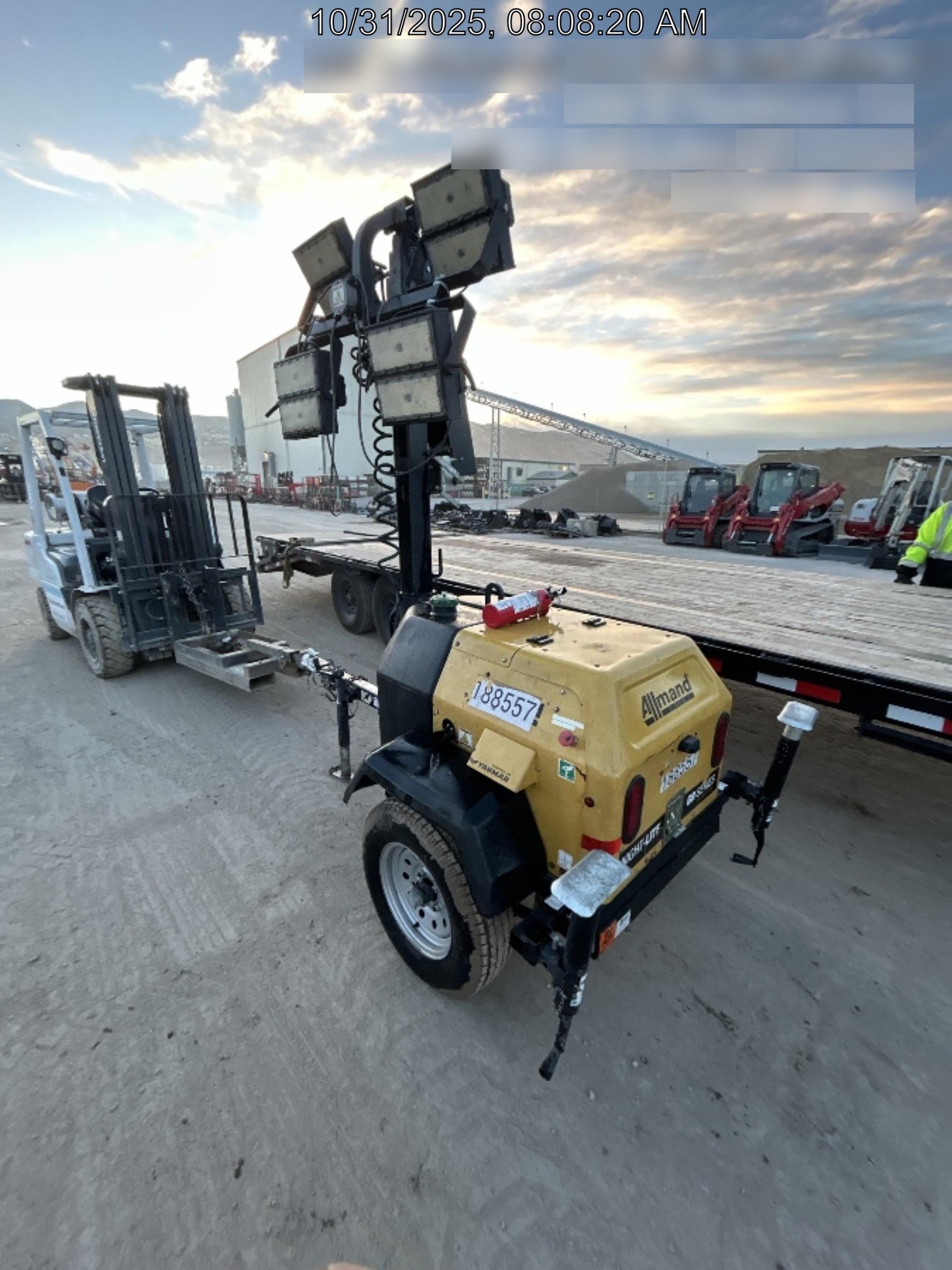Allmand NLV3GR (4) LED Light Fixture 350W, 23' Vertical Mast, 3kW Prime, Towable, Deep Sea L401, Leveling Jacks, Yanmar T4F 5.8hp