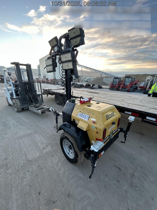 Allmand NLV3GR (4) LED Light Fixture 350W, 23' Vertical Mast, 3kW Prime, Towable, Deep Sea L401, Leveling Jacks, Yanmar T4F 5.8hp