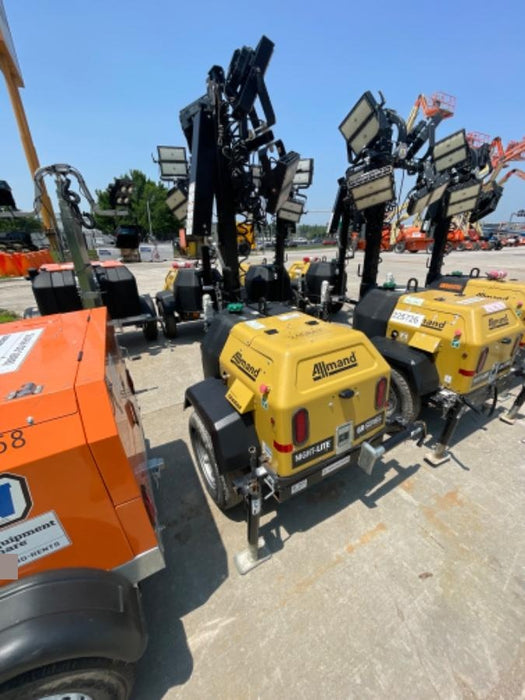 2022 Allmand NLV3GR (4) LED Light Fixture 350W, 23' Vertical Mast, 3kW Prime, Towable, ES Decals, T3