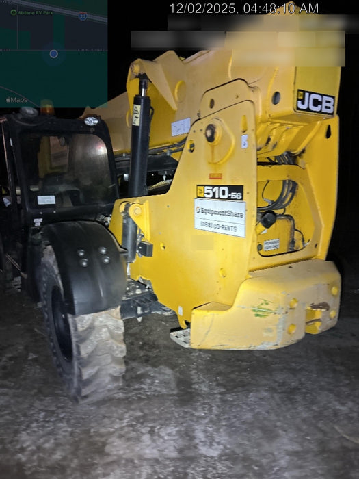 2019 JCB 510-56 Open ROPS, 74 HP, Solid Tires, Worklights, Beacon, Aux Hydraulics, Lifting Eye 66" Carriage/60" Forks
