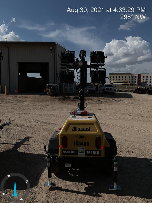 2021 Allmand NLV3GR (4) LED Light Fixture 350W, 23' Vertical Mast, 3kW Prime, Towable, Deep Sea L401, Leveling Jacks, Yanmar T4F 5.8hp