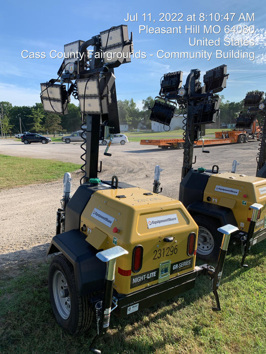 2022 Allmand NLV3GR (4) LED Light Fixture 350W, 23' Vertical Mast, 3kW Prime, Towable, Deep Sea L401, Leveling Jacks, Yanmar T4F 5.8hp