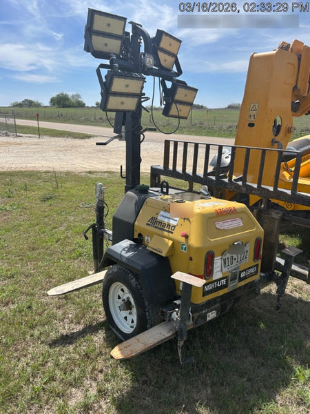 Allmand NLV3GR (4) LED Light Fixture 350W, 23' Vertical Mast, 3kW Prime, Towable, Deep Sea L401, Leveling Jacks, Yanmar T4F 5.8hp