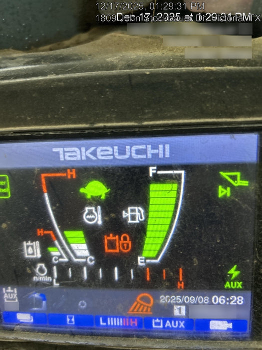 2019 Takeuchi TL10V2-CR Cab/Heat/AC, Rubber Tracks, Backup Alarm, Front & rear working Lights, Auxiliary Hydraulics, 2 Speed Travel, Engine Monitoring System, Hydraulic universal quick hitch w/76" HD smooth dirt bucket with bolt-on edge, 20.3 cubic feet capacity, 48" Pallet forks and frame