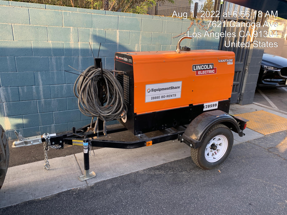 2021 Lincoln Electric Vantage 322 Vantage 322 Ready Pak 3 w/ Decals, ORANGE (includes trailer, cable rack, fender light kit) NO Telematics