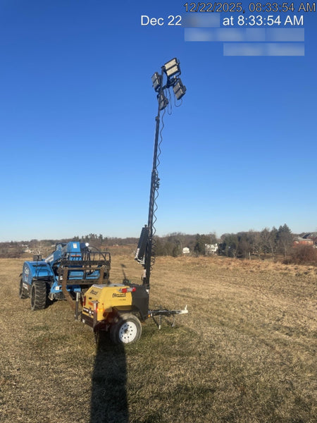 Allmand NLV3GR (4) LED Light Fixture 350W, 23' Vertical Mast, 3kW Prime, Towable, Deep Sea L401, Leveling Jacks, Yanmar T4F 5.8hp