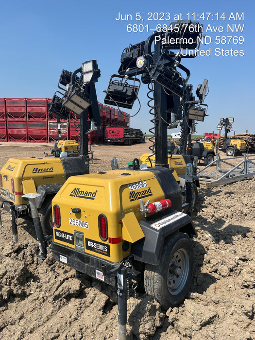 2022 Allmand NLV3GR (4) LED Light Fixture 350W, 23' Vertical Mast, 3kW Prime, Towable, ES Decals, T3