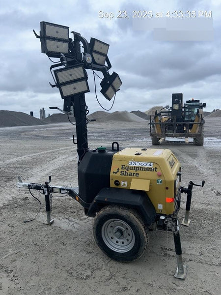 2022 Allmand NLV3GR (4) LED Light Fixture 350W, 23' Vertical Mast, 3kW Prime, Towable, Deep Sea L401, Leveling Jacks, Yanmar T4F 5.8hp