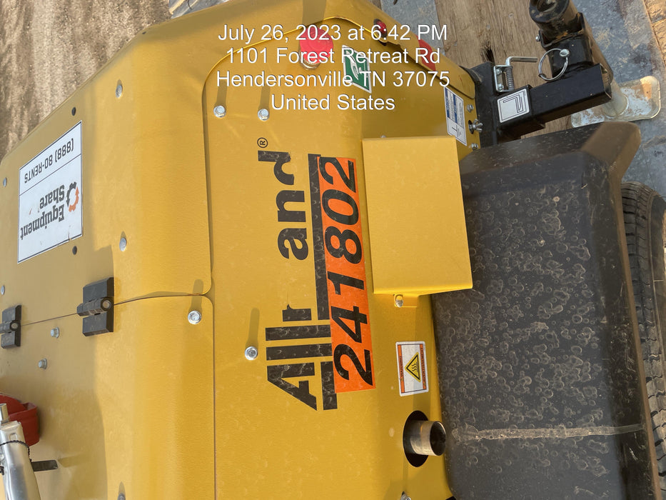 2022 Allmand NLV3GR (4) LED Light Fixture 350W, 23' Vertical Mast, 3kW Prime, Towable, Deep Sea L401, Leveling Jacks, Yanmar T4F 5.8hp