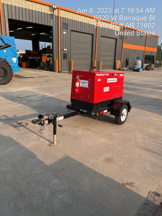 2023 Shindaiwa DGW400MDL Kubota D902 Engine, 23 HP, Dual Op Welder, Wire, Arc, Droop Stick, Tig, and CC Stick Functionality, Simulphase, 3 Phase and 1 Phase Gen Output, Single Axle NB Trlr, Slr Trckl Chrg 12V 12W, Fire Ext