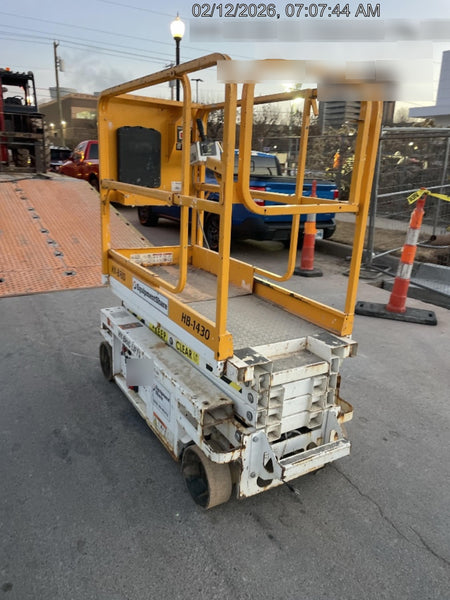 Custom Equipment HB-1430 <ul>
 <li>Hy-Brid Scissor Lift</li>
  <li>Platform capacity up to 670 lbs.</li>
  <li>Working height up to 20 ft</li>
  <li>Weighs under 1,700 lbs.</li>
  <li>Non-marking wheels </li>
</ul>