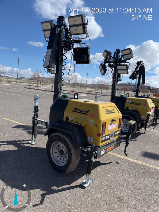 2022 Allmand NLV3GR (4) LED Light Fixture 350W, 23' Vertical Mast, 3kW Prime, Towable, ES Decals, T3