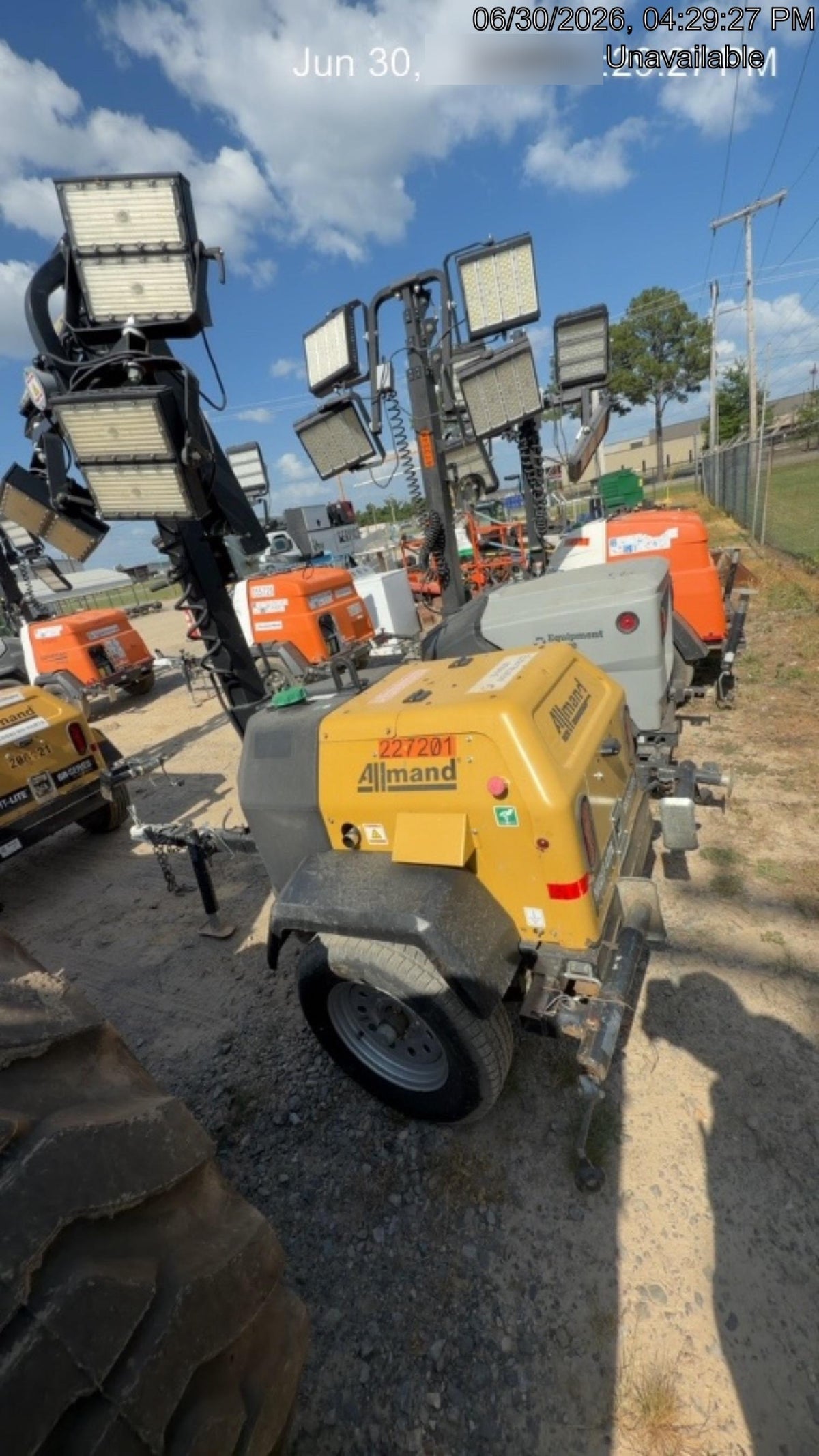 2022 Allmand NLV3GR (4) LED Light Fixture 350W, 23' Vertical Mast, 3kW Prime, Towable, Deep Sea L401, Leveling Jacks, Yanmar T4F 5.8hp