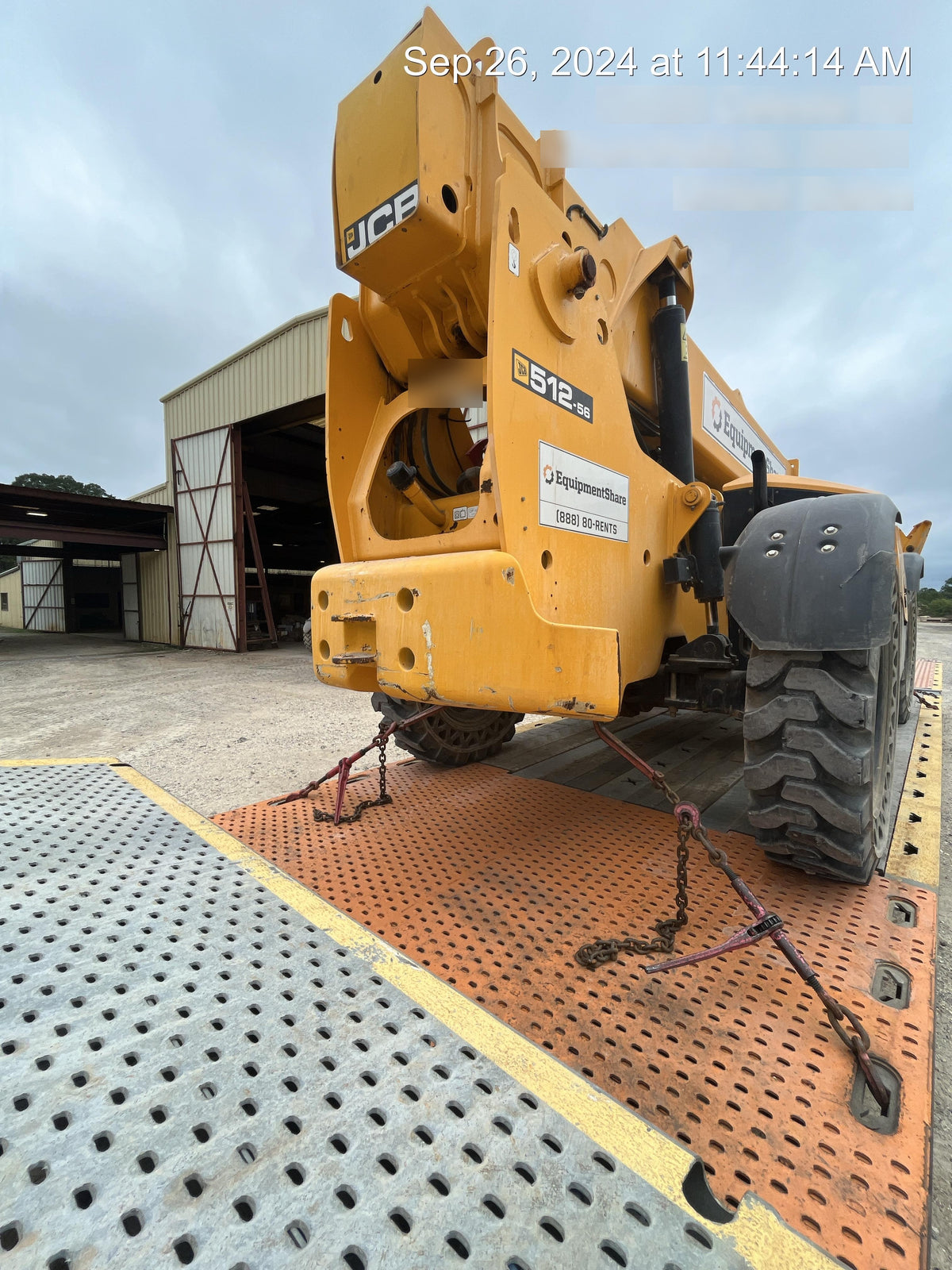 2019 JCB 512-56 Enclosed Cab, 109 HP, Solid Tires, Worklights, Beacon, Aux Hydraulics, Lifting Eye w/60" Carriage/60" Forks
