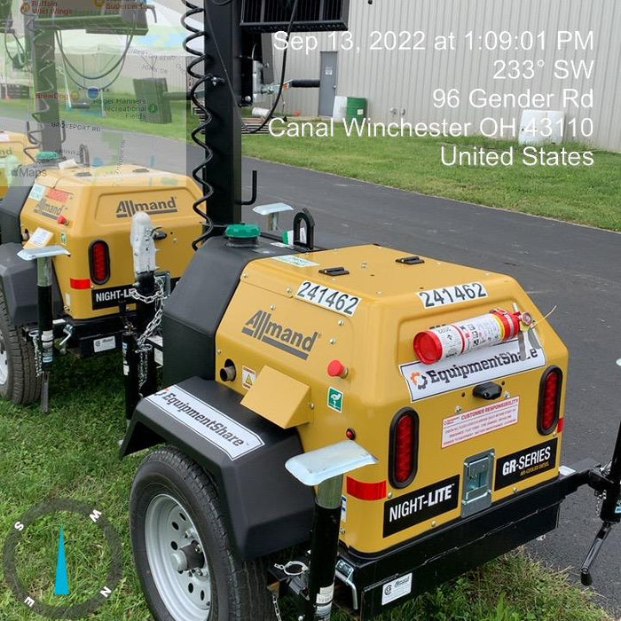 2022 Allmand NLV3GR (4) LED Light Fixture 350W, 23' Vertical Mast, 3kW Prime, Towable, Deep Sea L401, Leveling Jacks, Yanmar T4F 5.8hp