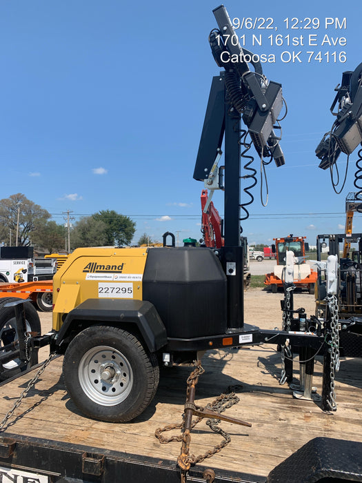 2022 Allmand NLV3GR (4) LED Light Fixture 350W, 23' Vertical Mast, 3kW Prime, Towable, Deep Sea L401, Leveling Jacks, Yanmar T4F 5.8hp