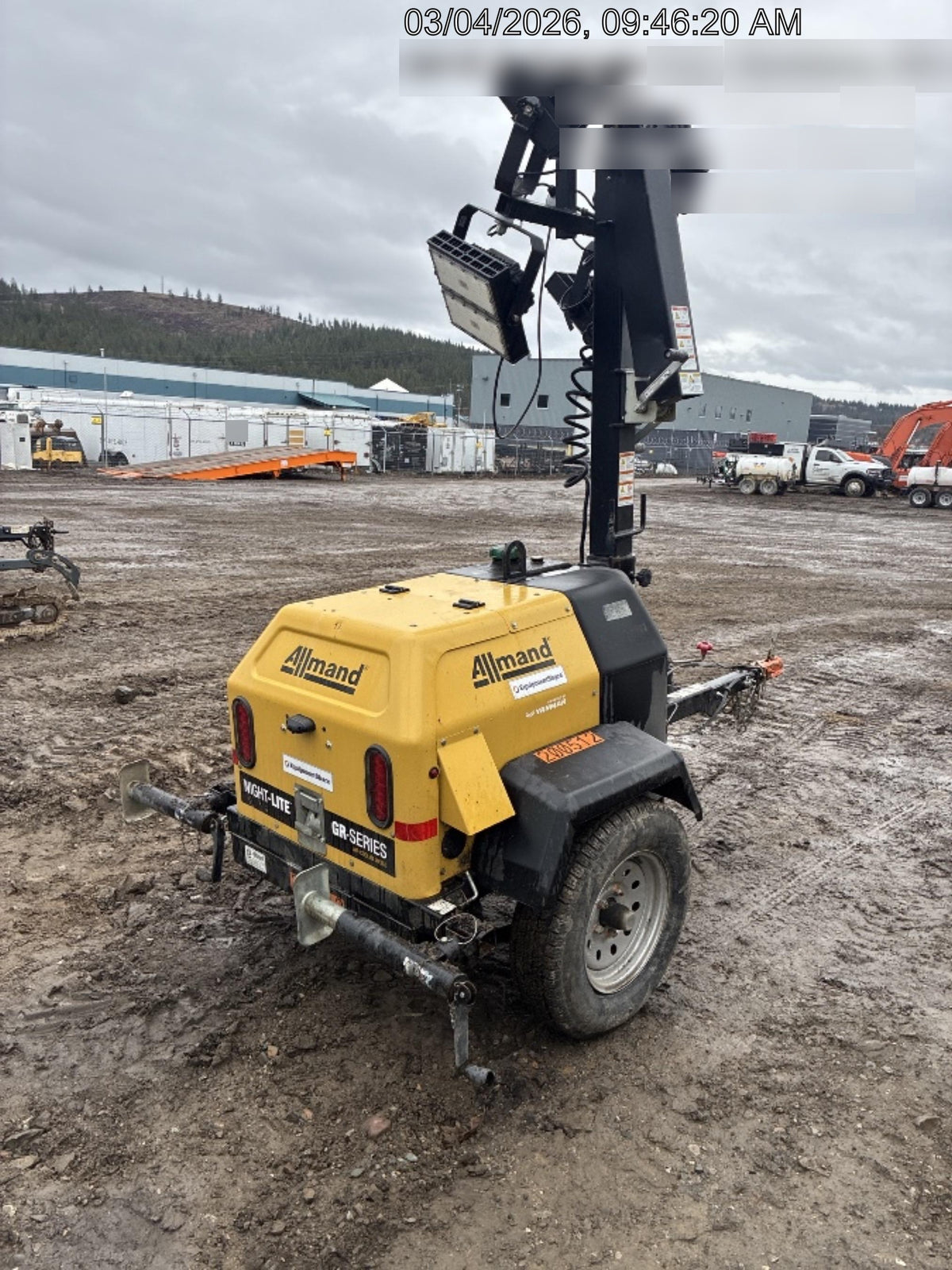 2022 Allmand NLV3GR (4) LED Light Fixture 350W, 23' Vertical Mast, 3kW Prime, Towable, Deep Sea L401, Leveling Jacks, Yanmar T4F 5.8hp