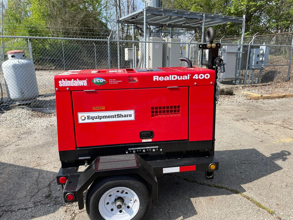2023 Shindaiwa DGW400MDL Kubota D902 Engine, 23 HP, Dual Op Welder, Wire, Arc, Droop Stick, Tig, and CC Stick Functionality, Simulphase, 3 Phase and 1 Phase Gen Output, Single Axle NB Trlr, Slr Trckl Chrg 12V 12W, Fire Ext